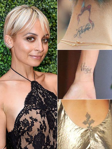 Nicole Richie hối hận về khá nhiều hình xăm trên người mình, trong đó có hình xăm thập giá ở gần vòng 3, hình xăm chữ Virgin ở cổ tay, Nicole xăm hình này năm 16 tuổi vì cô thuộc cung Xử Nữ - Virgo và hình xăm chữ Richie sau cổ.